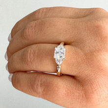 Load image into Gallery viewer, 14k Solid Yellow Gold Princess Cut Moissanite and Round Cut Engagement Ring, Bridal, Wedding Deco Three Stone Style 2.20ctw