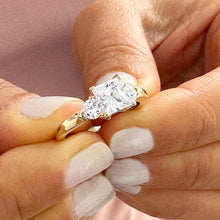 Load image into Gallery viewer, 14k Solid Yellow Gold Princess Cut Moissanite and Round Cut Engagement Ring, Bridal, Wedding Deco Three Stone Style 2.20ctw