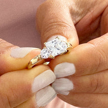 Load image into Gallery viewer, 14k Solid Yellow Gold Princess Cut Moissanite and Round Cut Engagement Ring, Bridal, Wedding Deco Three Stone Style 2.20ctw