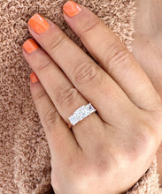 Load image into Gallery viewer, 14k Solid Rose Gold Princess Cut Moissanite Engagement Ring Three Stones Style 2.50ctw