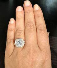 Load image into Gallery viewer, 14K Solid Yellow Gold Cushion Cut Moissanite and Round Cut Natural Diamond And Sapphire Engagement Ring Double Halo Prong 2.80ct