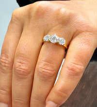 Load image into Gallery viewer, 14k Solid Yellow Gold Round Cut Forever One Moissanite Engagement Ring, Bridal, Wedding Deco Three Stone Style Prong Set 2.00ctw