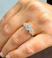 Load image into Gallery viewer, 14k Solid Yellow Gold Round Cut Forever One Moissanite Engagement Ring, Bridal, Wedding Deco Three Stone Style Prong Set 2.00ctw