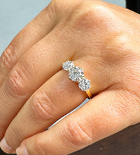 Load image into Gallery viewer, 14k Solid Yellow Gold Round Cut Moissanite Engagement Ring, Bridal, Wedding Deco Three Stone Style Prong Set 2.00ctw