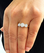 Load image into Gallery viewer, 14K Solid Yellow Gold Round Cut Simulated Diamond Engagement Ring Deco Prong Bridal Wedding Three Stone Style Prong Set 2.00ct