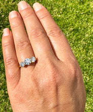 Load image into Gallery viewer, 14k Solid Yellow Gold Round Cut Moissanite Engagement Ring, Bridal, Wedding Deco Three Stone Style Prong Set 2.00ctw