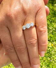 Load image into Gallery viewer, 14k Solid Yellow Gold Round Cut Moissanite Engagement Ring, Bridal, Wedding Deco Three Stone Style Prong Set 2.00ctw