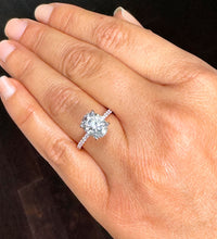 Load image into Gallery viewer, 14k Solid Rose Gold Oval and Round Cut Simulated Diamond Engagement Ring Halo Art Deco Bridal High Quality Finish 3.25ct