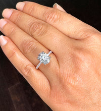 Load image into Gallery viewer, 14K White Gold Oval Cut Forever One Moissanite And Natural Round cut Diamond Engagement Ring Deco, Halo, Bridal, Wedding, Propose 3.25ct