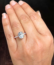 Load image into Gallery viewer, 14K White Gold Oval Cut Forever One Moissanite And Natural Round cut Diamond Engagement Ring Deco, Halo, Bridal, Wedding, Propose 3.25ct