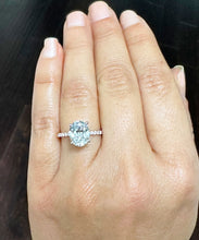 Load image into Gallery viewer, 14k Solid Rose Gold Oval and Round Cut Simulated Diamond Engagement Ring Halo Art Deco Bridal High Quality Finish 3.25ct