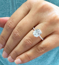 Load image into Gallery viewer, 14k Solid Rose Gold Oval and Round Cut Simulated Diamond Engagement Ring Halo Art Deco Bridal High Quality Finish 3.25ct