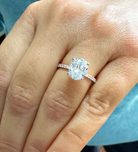 Load image into Gallery viewer, 14K White Gold Oval Cut Moissanite And Natural Round cut Diamond Engagement Ring Deco, Halo, Bridal, Wedding, Propose 3.25ct