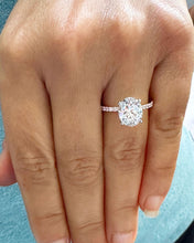 Load image into Gallery viewer, 14k Solid Rose Gold Oval and Round Cut Simulated Diamond Engagement Ring Halo Art Deco Bridal High Quality Finish 3.25ct