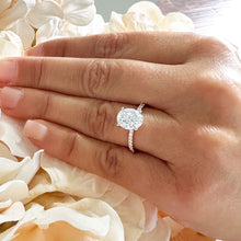 Load image into Gallery viewer, 14K White Gold Oval Cut Moissanite And Natural Round cut Diamond Engagement Ring Deco, Halo, Bridal, Wedding, Propose 3.25ct