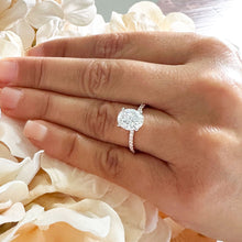 Load image into Gallery viewer, 14K White Gold Oval Cut Moissanite And Natural Round cut Diamond Engagement Ring Deco, Halo, Bridal, Wedding, Propose 3.25ct