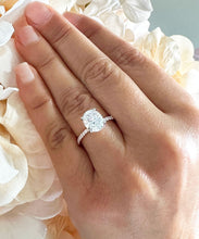 Load image into Gallery viewer, 14K White Gold Oval Cut Moissanite And Natural Round cut Diamond Engagement Ring Deco, Halo, Bridal, Wedding, Propose 3.25ct