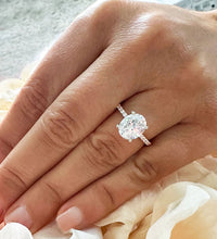 Load image into Gallery viewer, 14K White Gold Oval Cut Forever One Moissanite And Natural Round cut Diamond Engagement Ring Deco, Halo, Bridal, Wedding, Propose 3.25ct