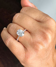 Load image into Gallery viewer, 14K White Gold Oval Cut Moissanite And Natural Round cut Diamond Engagement Ring Deco, Halo, Bridal, Wedding, Propose 3.25ct