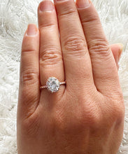 Load image into Gallery viewer, 14K Rose Gold Oval Cut Moissanite And Natural Round cut Diamond Engagement Ring Deco, Halo, Bridal, Wedding, Propose 2.50ct