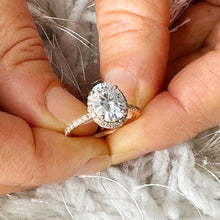 Load image into Gallery viewer, 14K Rose Gold Oval Cut Moissanite And Natural Round cut Diamond Engagement Ring Deco, Halo, Bridal, Wedding, Propose 2.50ct