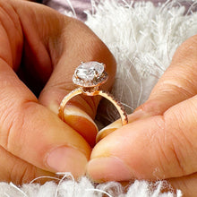 Load image into Gallery viewer, 14K Rose Gold Oval Cut Forever One Moissanite And Natural Round cut Diamond Engagement Ring Deco, Halo, Bridal, Wedding, Propose 2.50ct