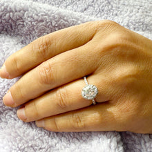 Load image into Gallery viewer, 14k Solid Rose Gold Oval and Round Cut Simulated Diamond Engagement Ring Halo Art Deco Bridal Set Half Eternity High Quality Finish 2.50ct