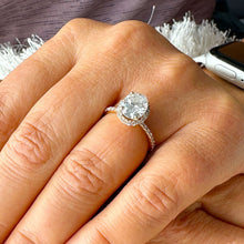 Load image into Gallery viewer, 14K Rose Gold Oval Cut Moissanite And Natural Round cut Diamond Engagement Ring Deco, Halo, Bridal, Wedding, Propose 2.50ct