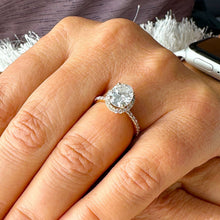 Load image into Gallery viewer, 14K Rose Gold Oval Cut Moissanite And Natural Round cut Diamond Engagement Ring Deco, Halo, Bridal, Wedding, Propose 2.50ct