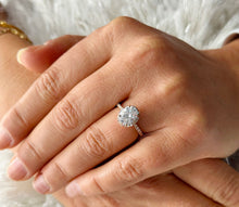 Load image into Gallery viewer, 14K Rose Gold Oval Cut Moissanite And Natural Round cut Diamond Engagement Ring Deco, Halo, Bridal, Wedding, Propose 2.50ct