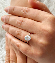 Load image into Gallery viewer, 14K Rose Gold Oval Cut Moissanite And Natural Round cut Diamond Engagement Ring Deco, Halo, Bridal, Wedding, Propose 2.50ct