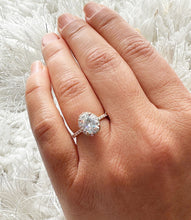 Load image into Gallery viewer, 14K Rose Gold Oval Cut Moissanite And Natural Round cut Diamond Engagement Ring Deco, Halo, Bridal, Wedding, Propose 2.50ct