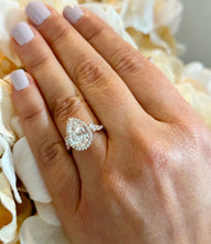 Load image into Gallery viewer, 14k Solid Rose Gold Pear Cut Moissanite and Natural Diamond Engagement Ring Halo, Bridal, Wedding Deco Antique Style 3.75ctw