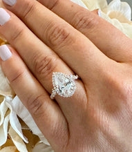 Load image into Gallery viewer, IGI Certified 14k Solid Rose Gold Pear and Round Diamond Engagement Ring Halo, 3.75ctw F-VS2