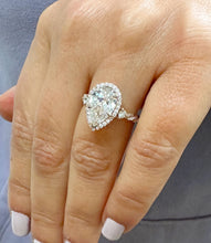 Load image into Gallery viewer, 14k Solid Rose Gold Pear Cut Moissanite and Natural Diamond Engagement Ring Halo, Bridal, Wedding Deco Antique Style 3.75ctw