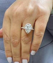 Load image into Gallery viewer, 14k Solid Rose Gold Pear and Round Cut Simulated Diamond Engagement Ring Deco, Bridal, Wedding, Halo, Anniversary 3.75ct