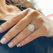 Load image into Gallery viewer, 14k Rose Gold Oval and Round Cut Moissanite and Natural Diamond Engagement Ring Double Halo Triple Shank Design 2.70ctw