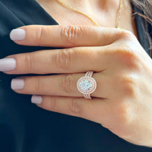 Load image into Gallery viewer, 14k Rose Gold Oval and Round Cut Forever One Moissanite and Natural Diamond Engagement Ring Double Halo Triple Shank Design 2.70ctw