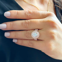 Load image into Gallery viewer, 14k Rose Gold Oval and Round Cut Moissanite and Natural Diamond Engagement Ring Double Halo Triple Shank Design 2.70ctw