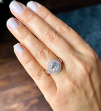 Load image into Gallery viewer, 14k Rose Gold Oval and Round Cut Moissanite and Natural Diamond Engagement Ring Double Halo Triple Shank Design 2.70ctw