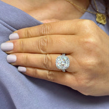 Load image into Gallery viewer, 14K Solid White Gold Cushion And Round Cut Simulated Diamond Engagement Ring Halo Style 6.50ctw