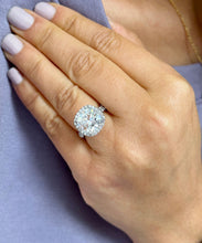 Load image into Gallery viewer, 14K Solid White Gold Cushion And Round Cut Simulated Diamond Engagement Ring Halo Style 6.50ctw
