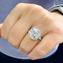 Load image into Gallery viewer, 14K Solid White Gold Cushion And Round Cut Simulated Diamond Engagement Ring Halo Style 6.50ctw