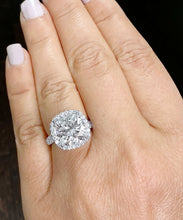 Load image into Gallery viewer, 14K Solid White Gold Cushion And Round Cut Simulated Diamond Engagement Ring Halo Style 6.50ctw