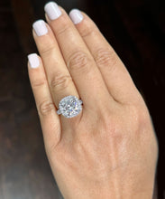 Load image into Gallery viewer, 14K Solid White Gold Cushion And Round Cut Simulated Diamond Engagement Ring Halo Style 6.50ctw