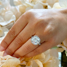 Load image into Gallery viewer, 14K Solid White Gold Cushion And Round Cut Simulated Diamond Engagement Ring Halo Style 6.50ctw