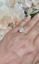 Load and play video in Gallery viewer, 14K Solid Rose Gold Cushion Cut Forever One Moissanite And Round Cut Natural Diamonds Engagement Ring, Four prong, Solitaire 3.75ctw