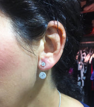 Load image into Gallery viewer, Large 14K White Gold Round Cut Forever One Moissanite Earrings Deco, Bridal, Wedding, Anniversary, gift Studs, Prong set 3.00ctw