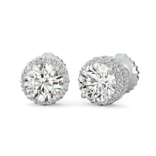 Load image into Gallery viewer, 14K White Gold Round Cut Forever One Moissanite Share Prong Basket Earrings, Bridal, Wedding, Anniversary, Four prong set, Solitaire 2.40ctw