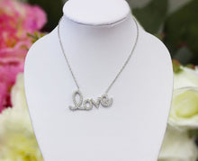 Load image into Gallery viewer, Women's 14k White Gold Love, Designer, Man Made Simulated Diamond, Necklace, Pendent, Bridal Wedding Gift, Pave Set 0.50ctw